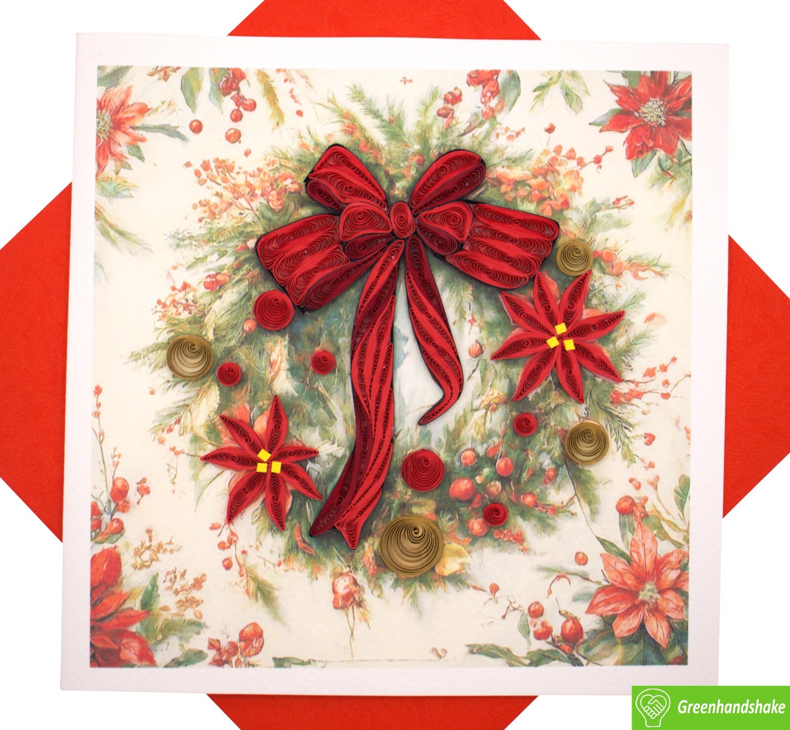 Festive Poinsettia & Bow Christmas Quilling Greeting Card – GREENHANDSHAKE