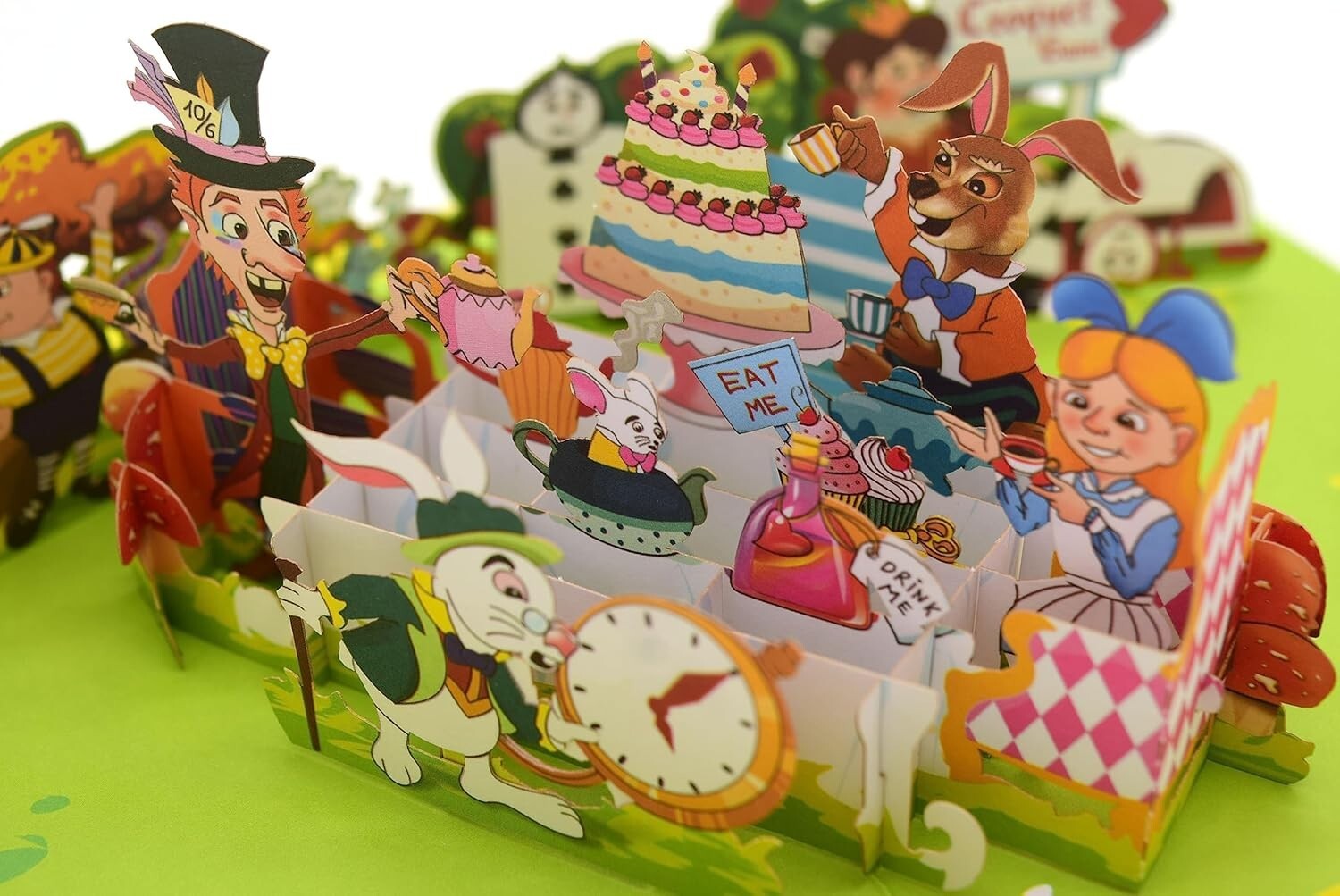Alice 3D Pop Up Card, Mad Hatter’s Tea Party, Unique Handmade Greeting Card