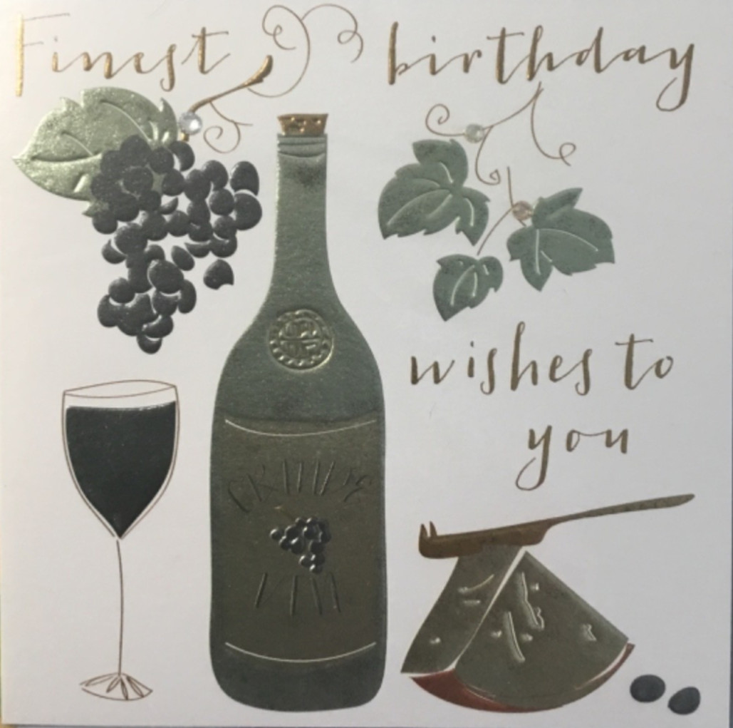 Belly Button Designs-Birthday/Blank- Wine & Cheese- Embossed Foil, Gems- UK- 6X6