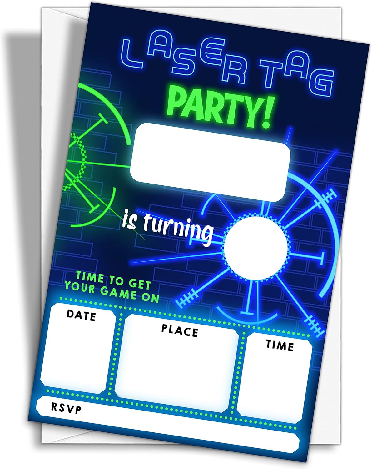 Neon Glow Laser Tag Birthday Party Invitations, 20-Count with Envelopes