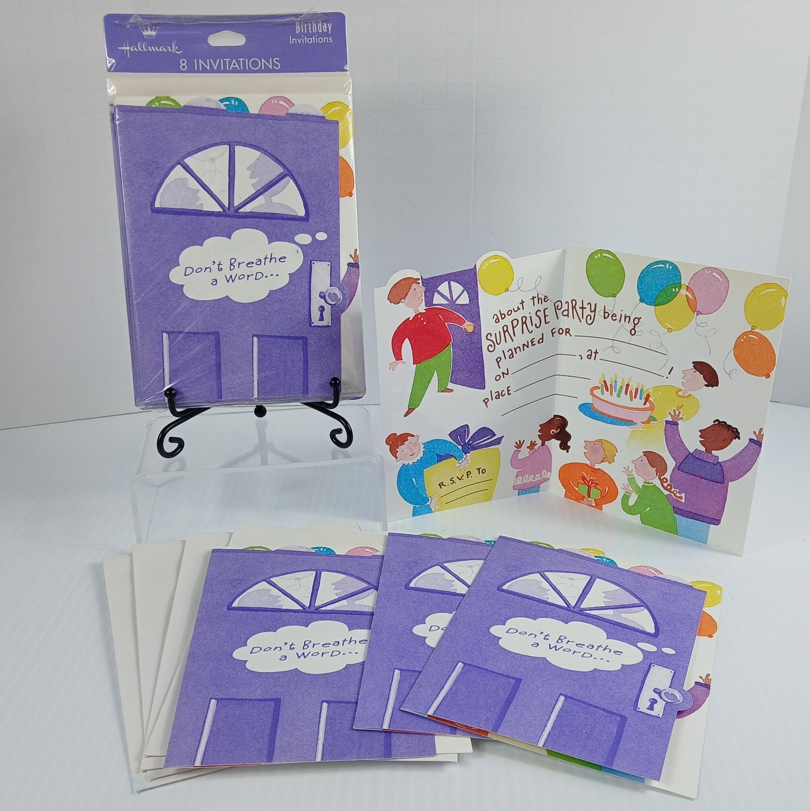 Vintage Hallmark Cards Surprise Birthday Party Invitations Purple Door Balloons