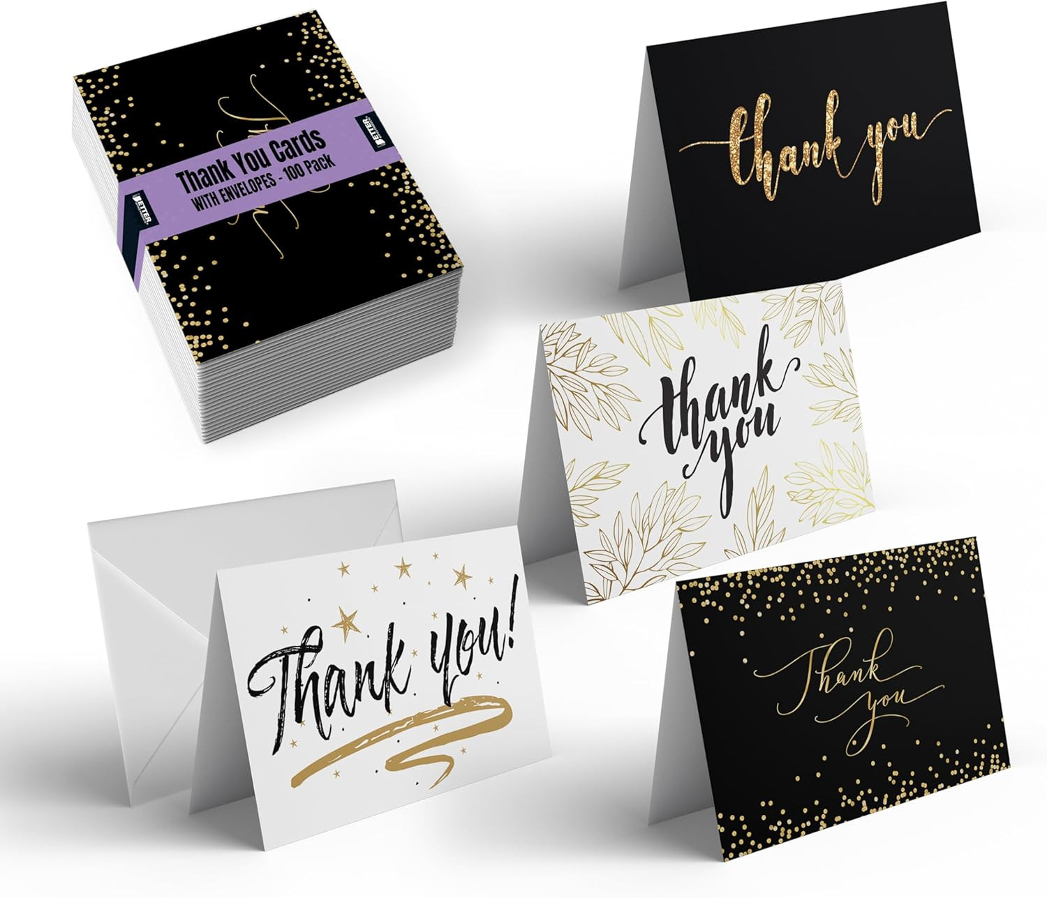 Thank You Cards with Envelopes (100 Pack), 4 X 6 Inch, 4 Cover Designs, Blank In