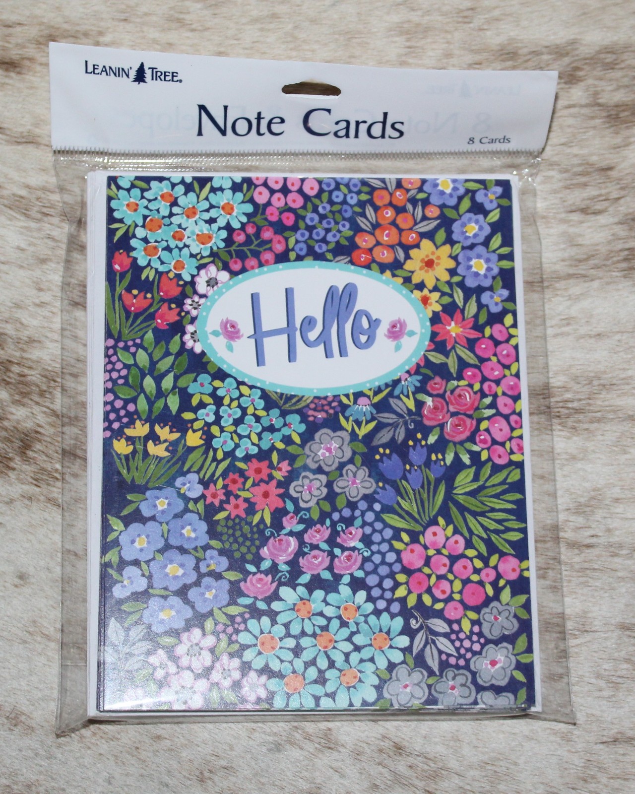 LEANIN TREE “Hello” Cheerful Flowers~Colorful Blank Inside~Pk 8 Notecards #35771