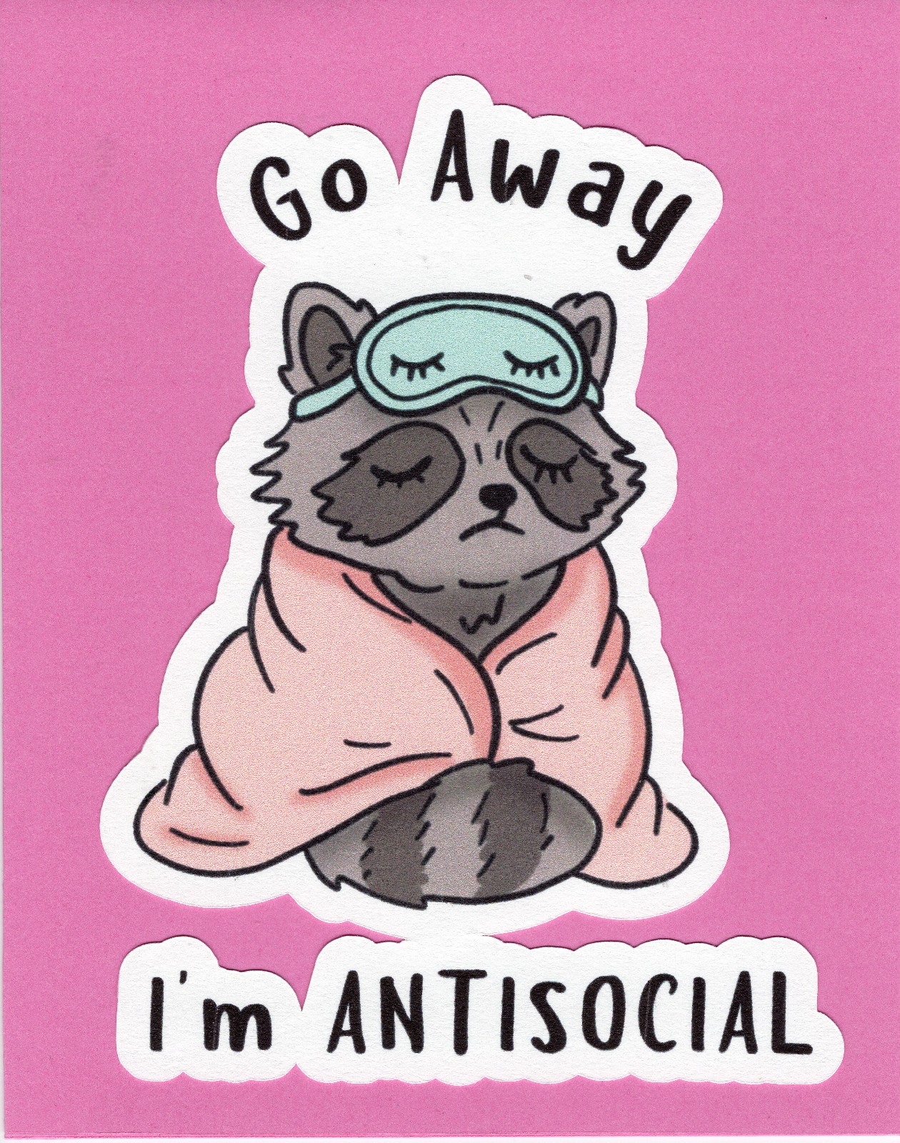 Greeting Card – Note Card 5.5 x 4.25 / Funny Humor Anti-Social Girl Raccoon TFC