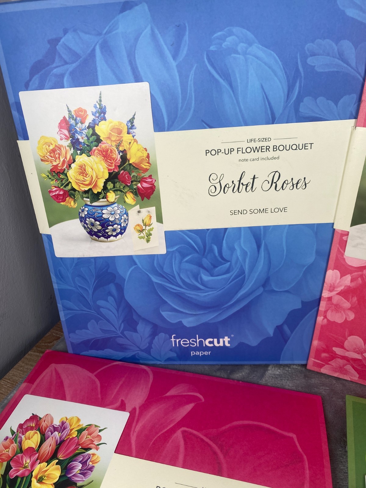 Fresh Cut Paper Pop-up Bouquet Card Lot of 4 – Tulip, Rose, Sage, Cherry Blossom