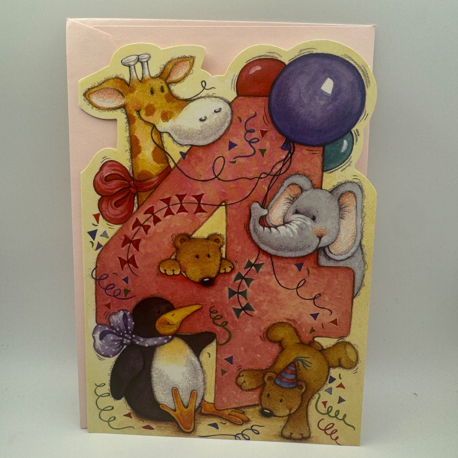 Children’s Birthday Card With Animals & Balloons For 4-Year-Old By Academy Greet