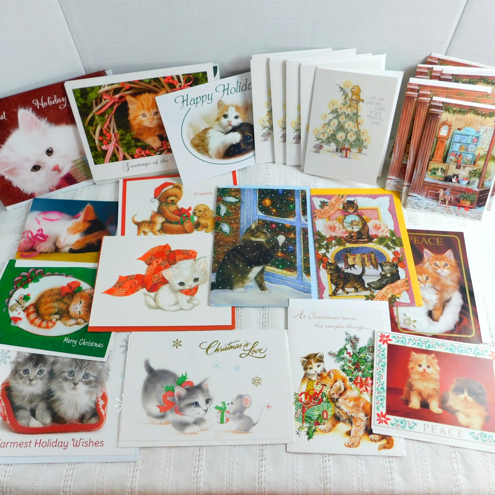 Christmas Greeting Cards Cats Kitties Lot of 31 w/ Envelopes Holiday Duplicates