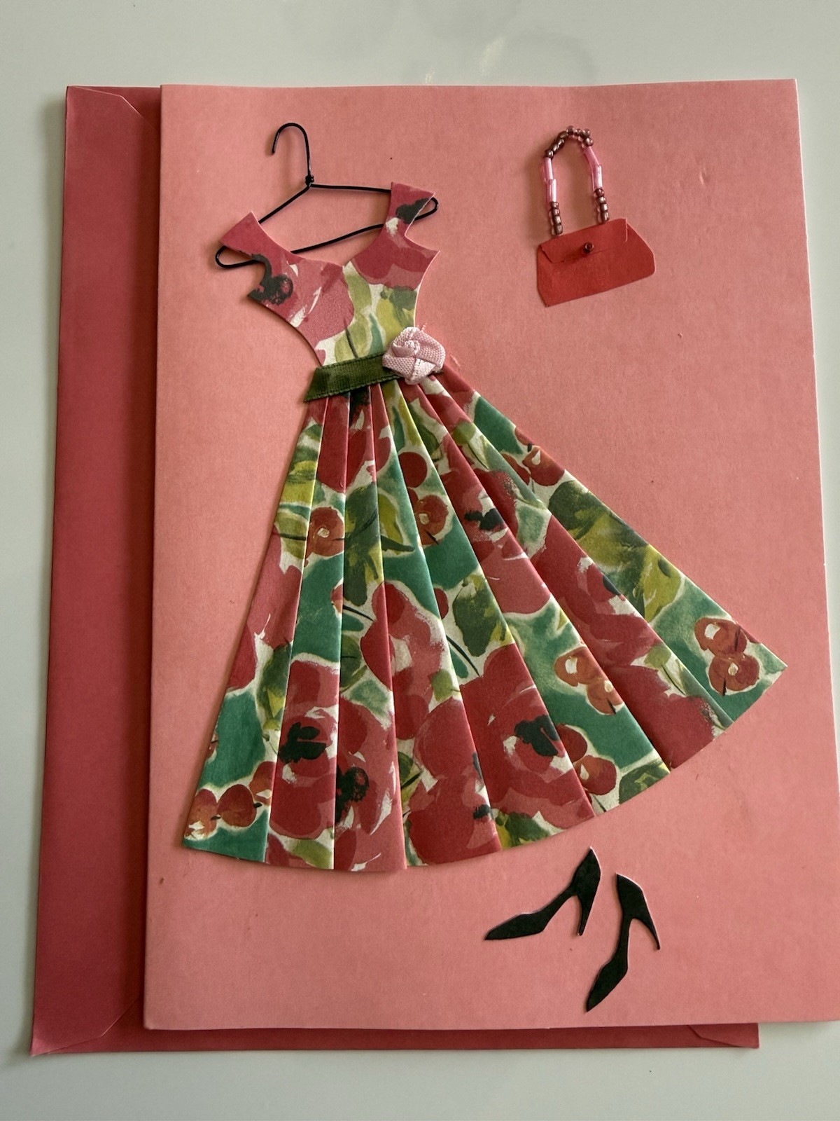 Paper Magic Group Blank Greeting Note Card Pink Floral Dress Shoes Purse Bag