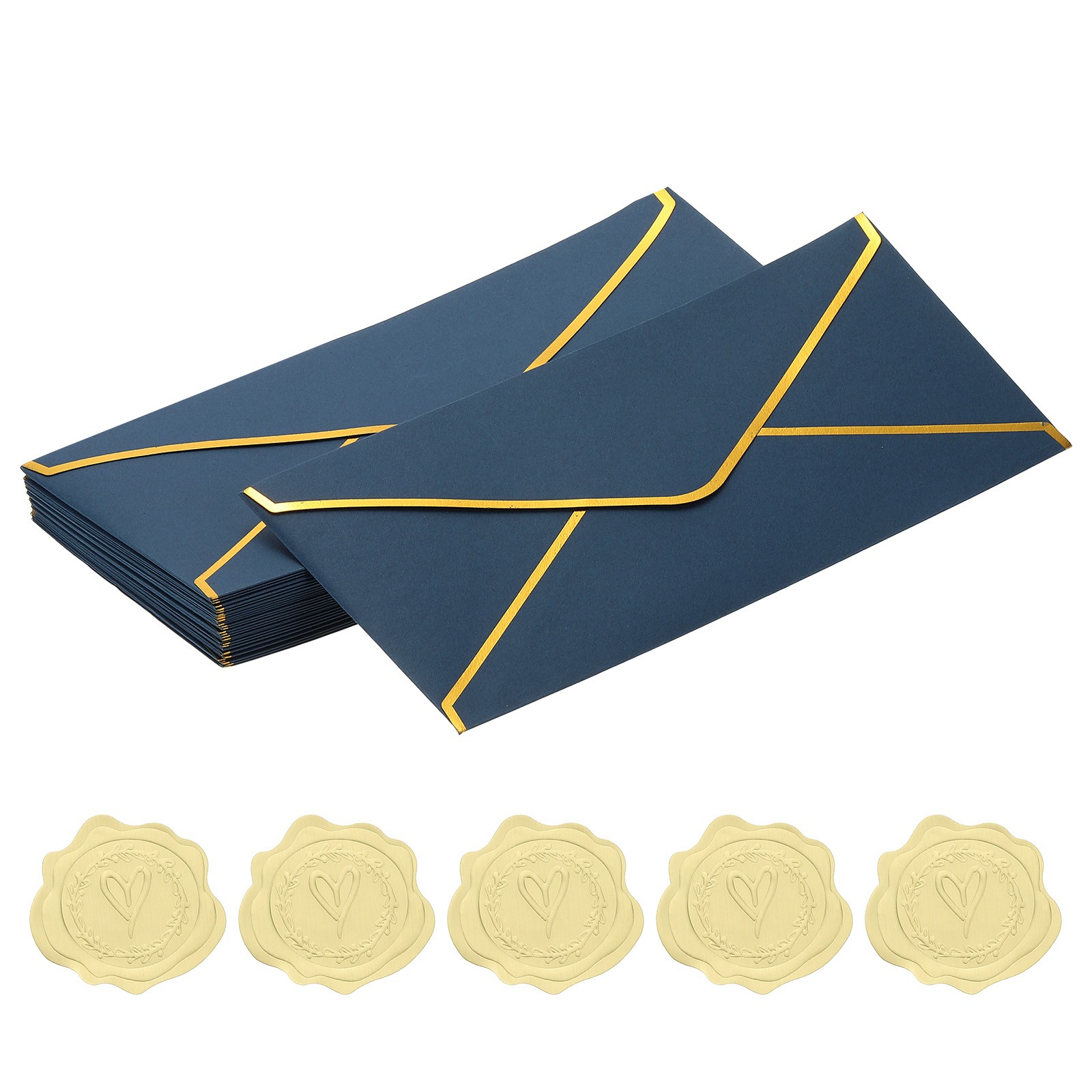 4 1/8 x 9 1/2 Inch Envelopes with Gold Border, 24 Pack V Flap, Blue