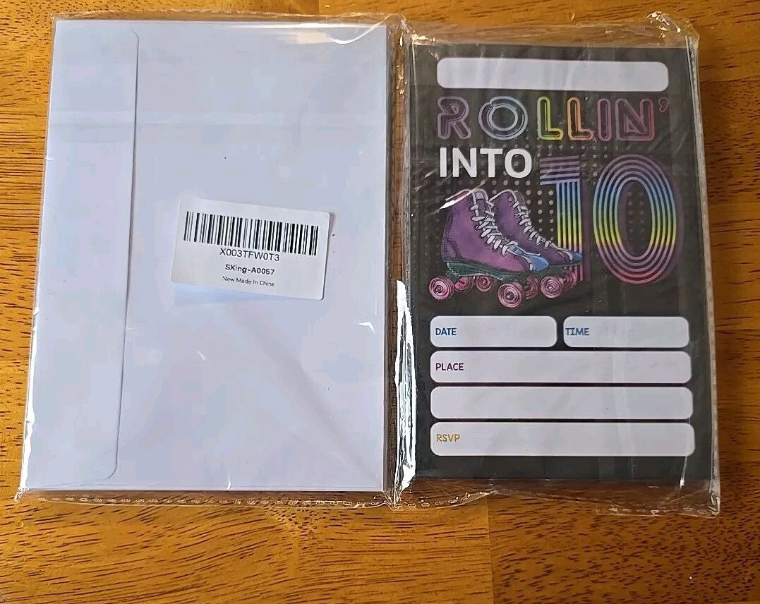Rollin’ Into 10 Birthday Invitations 20 Pcs With Envelopes 2 Sided 4×6 Write In
