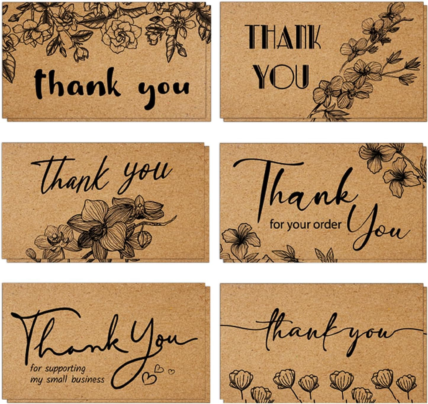 180 Mini Thank You Cards for Small Business 6 Designs Bulk Greeting Cards 2×3.5″