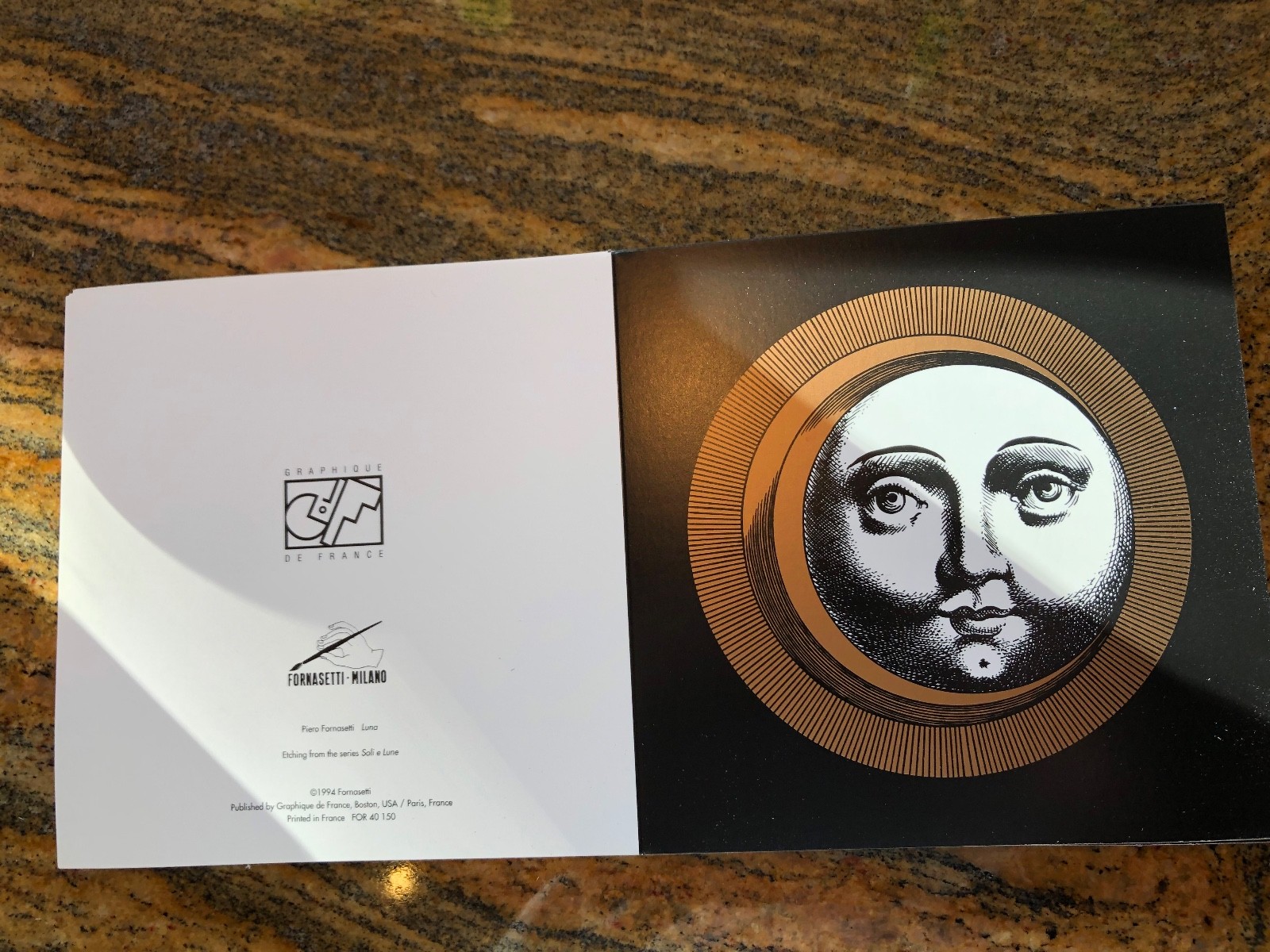 GREETING CARDS 5 Cards with Envelopes – Fornasetti – Soli E Lune – black – LUNA
