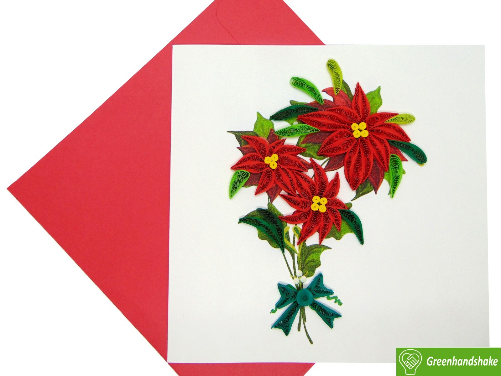 Red poinsettia flower Quilling Greeting Card – GREENHANDSHAKE