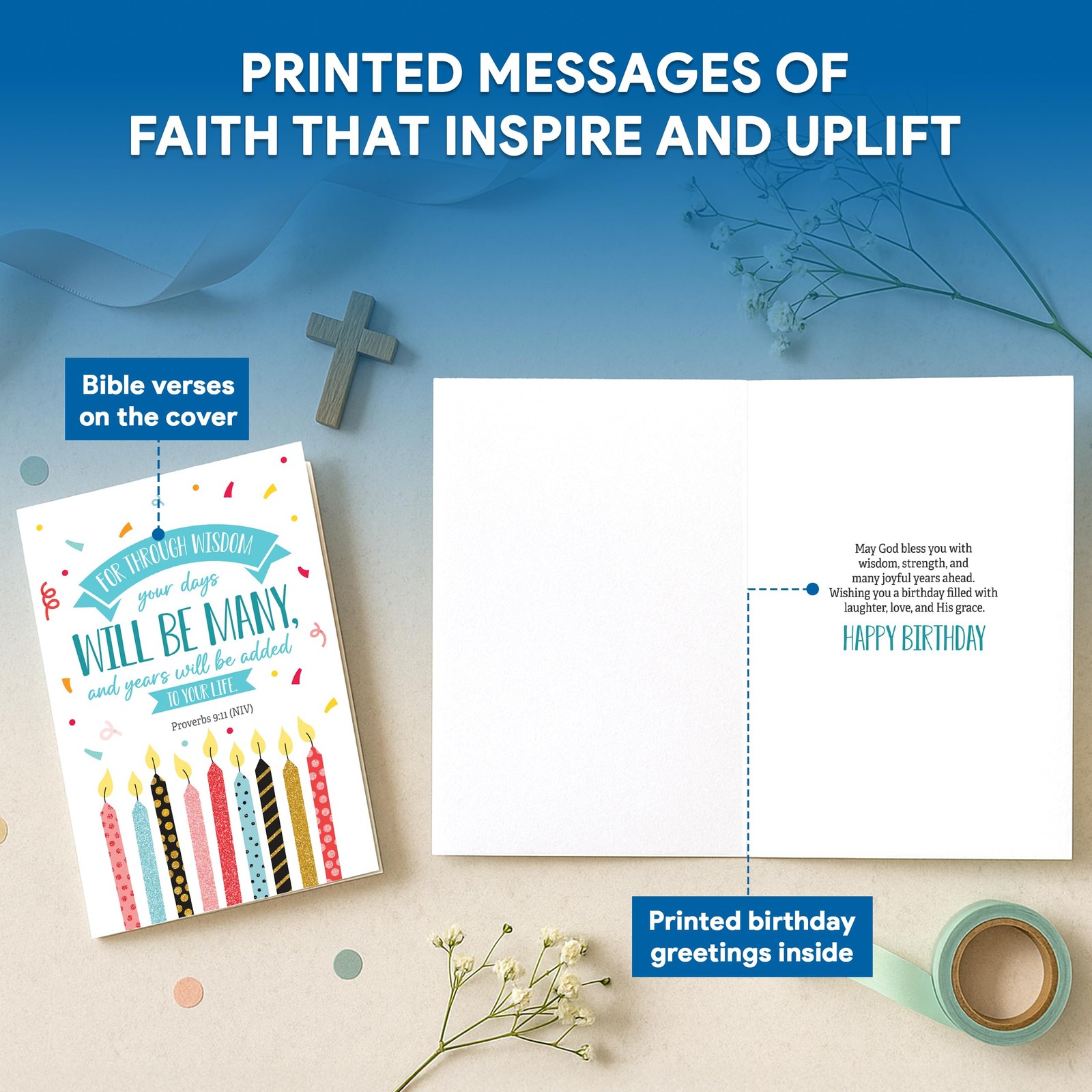 Decorably 50 Pack 4x6in Religious Birthday Cards for 4×6 inches, Multicolor
