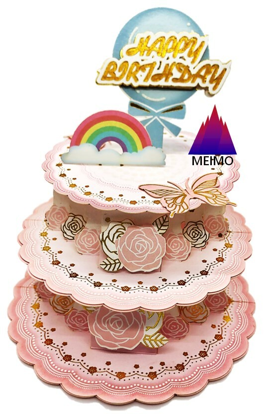 3D Pop Up Standing Cake Greeting Card Happy Birthday Ornament Decoration Gift