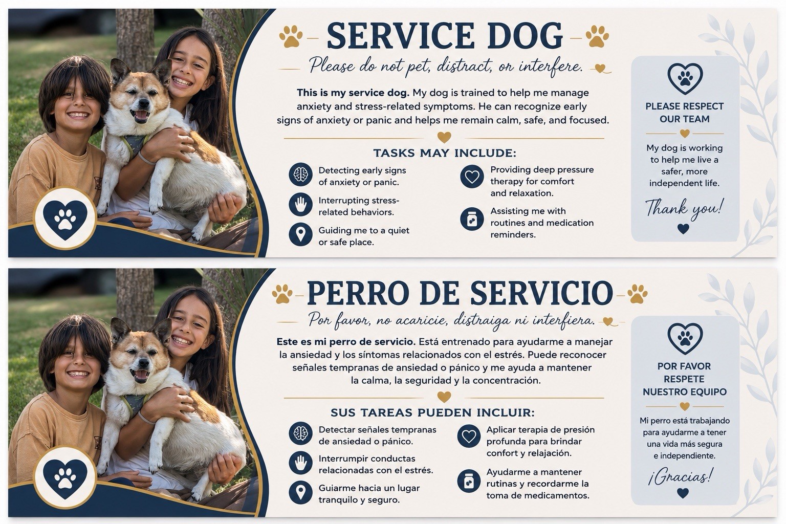 USA Service Dog Information Cards (10 Pack) | Personalized Photo | FREE Shipping