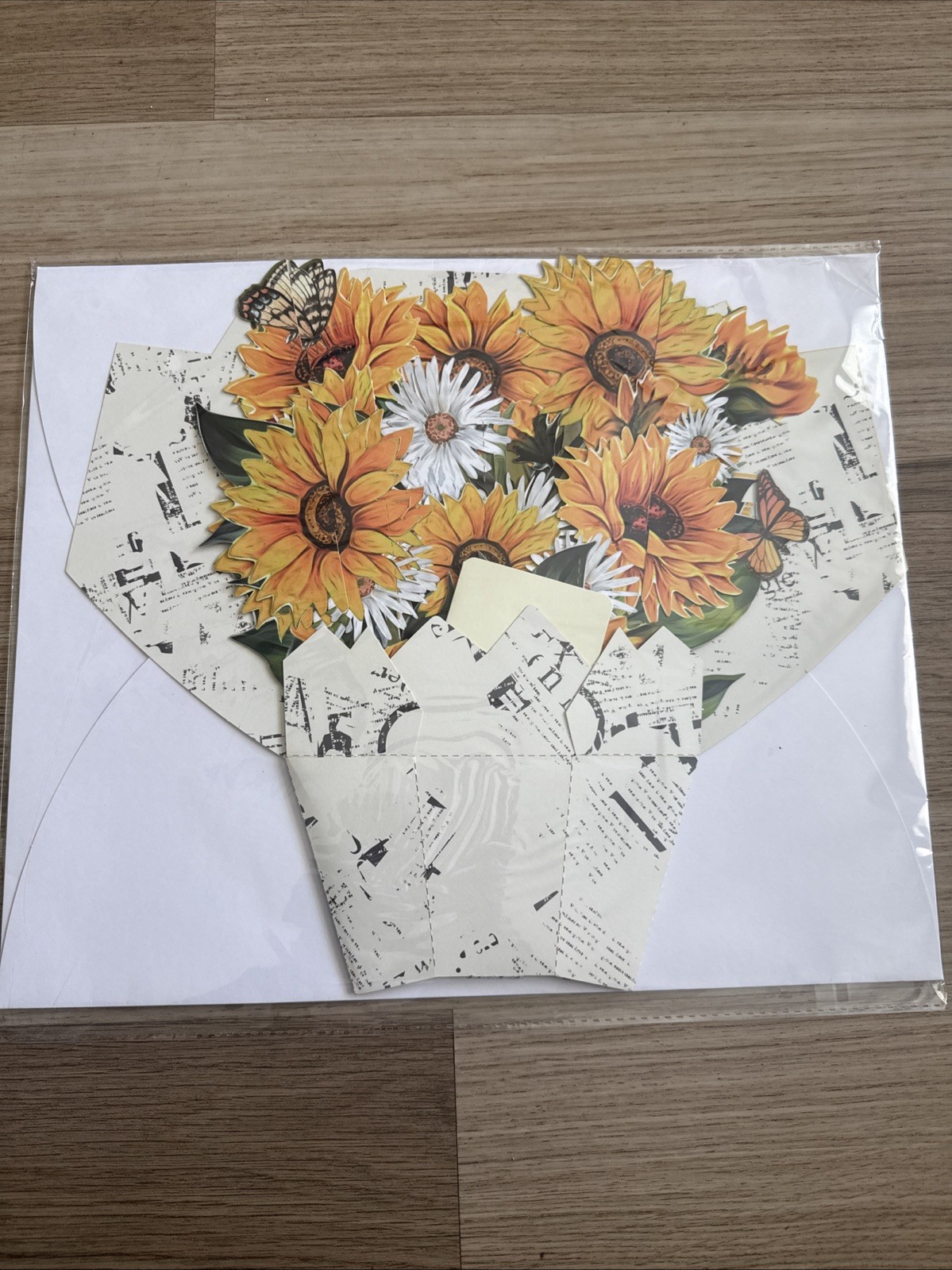 Freshcut Paper Pop-Up Card – 3D Sunflower & Daisy Bouquet with Butterflies