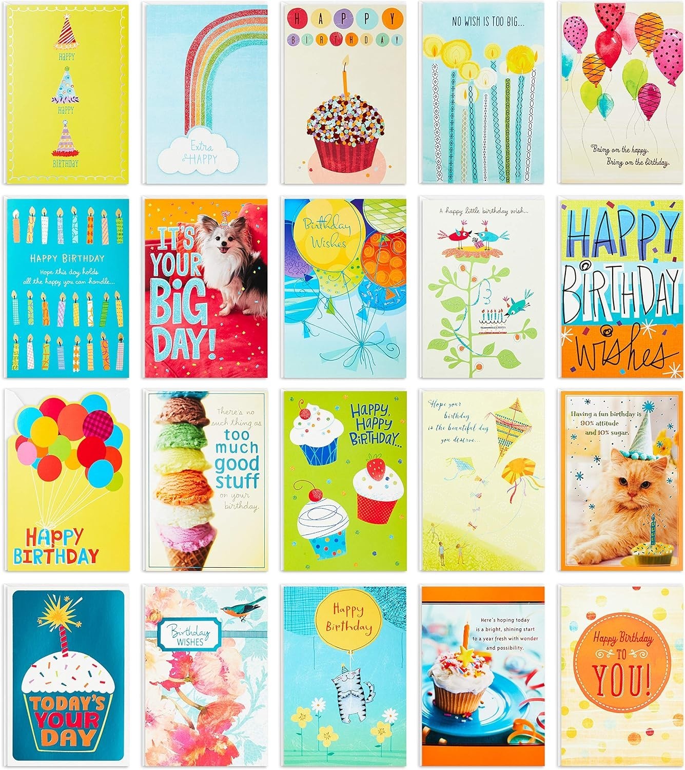 Birthday Cards Assortment, 20 Cards with Envelopes