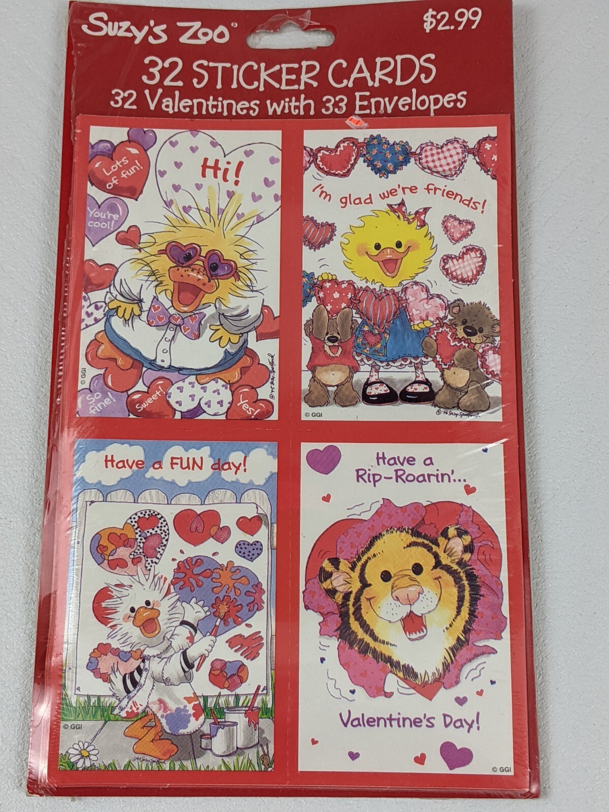 Suzy’s Zoo Valentine’s Day Sticker cards Blank Greeting Gibson Sealed