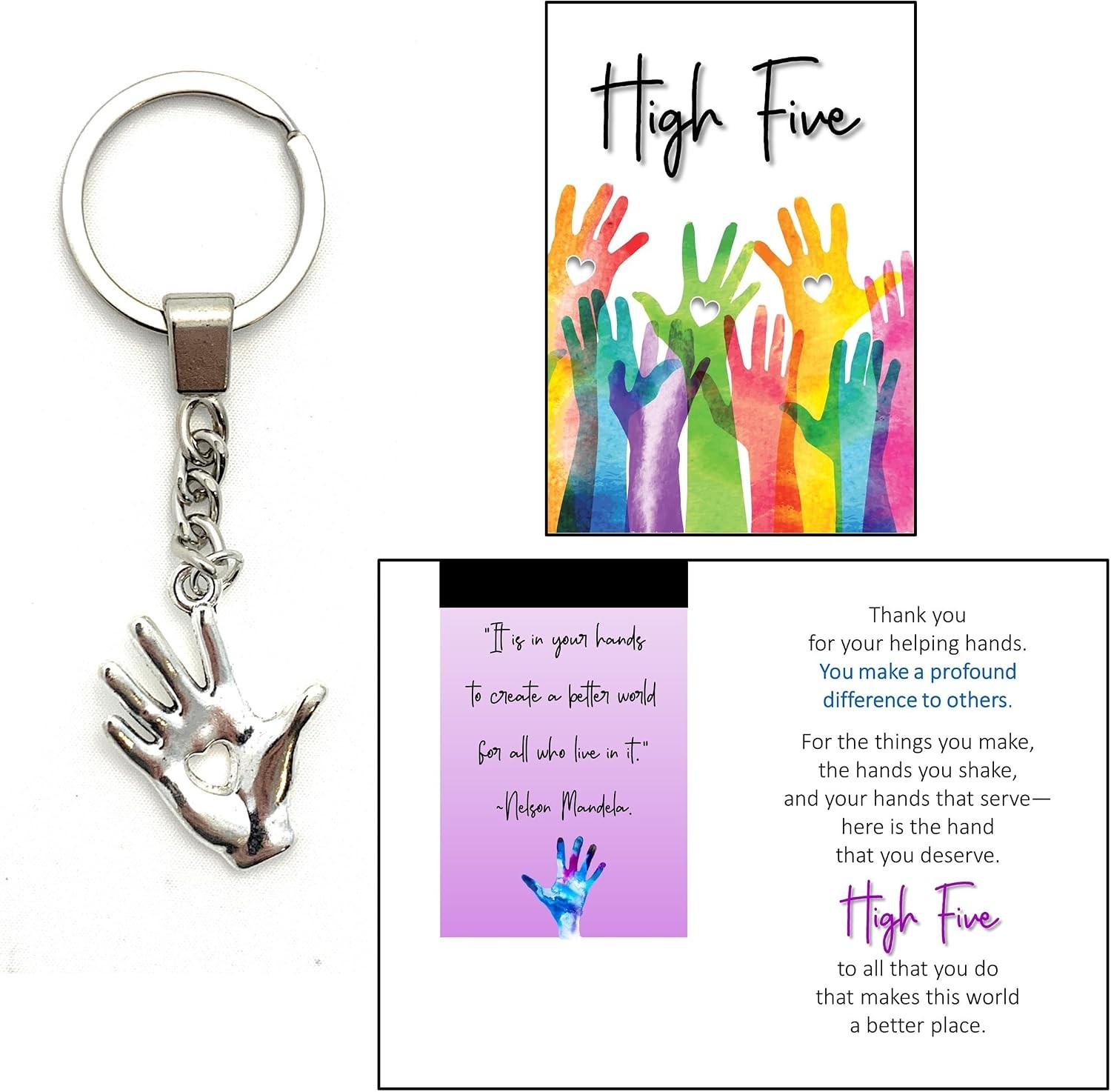 10 Bulk Gifts High Five Appreciation Greeting Cards & 3D Hand Gift & Sheer Bags