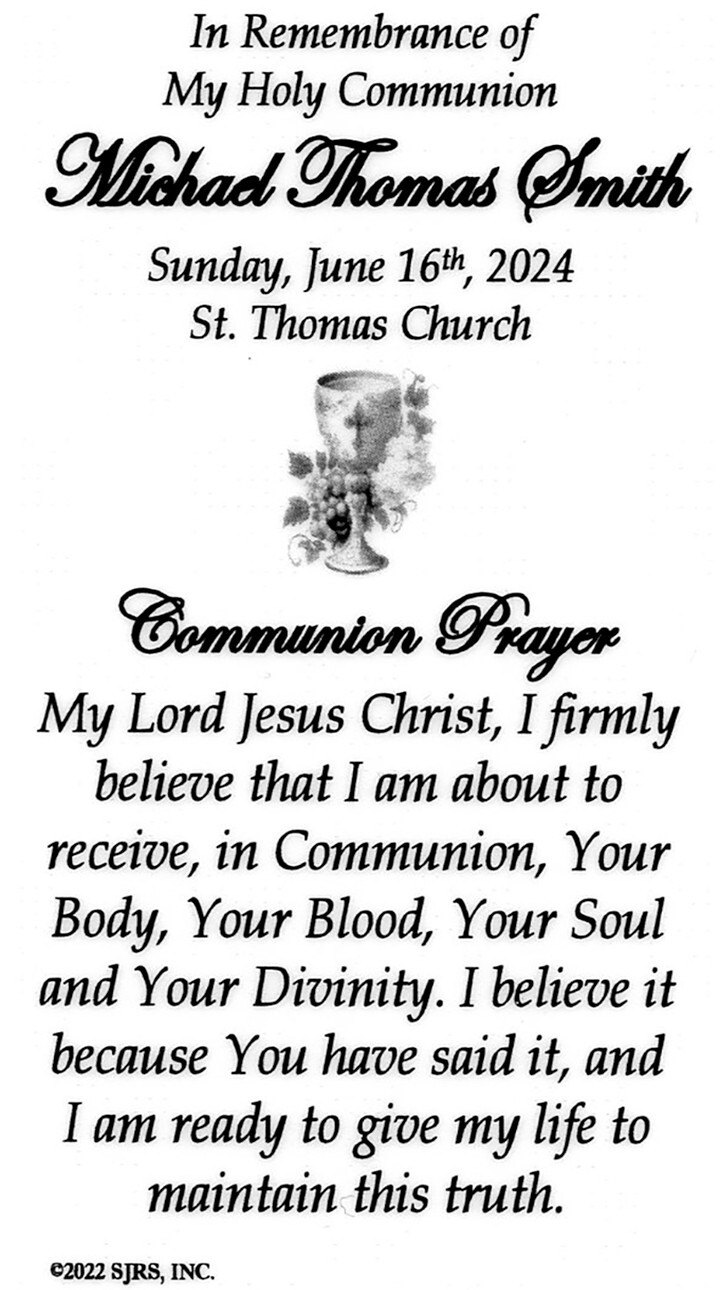 Communion Prayer for Boy – Personalized Laminated Prayer Cards – Pack of 35