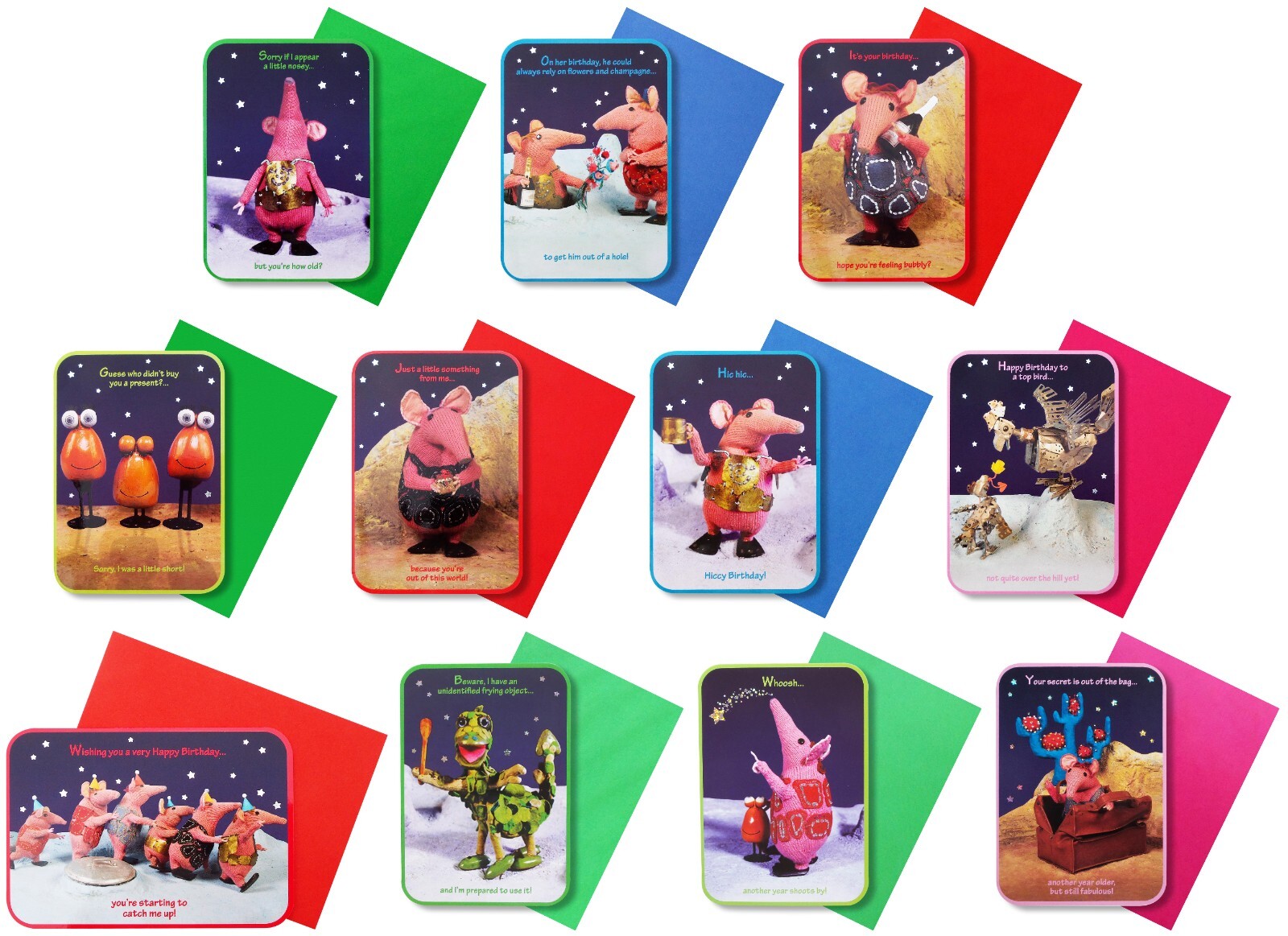 THE CLANGERS Birthday Pack Of 11 Rectangle Cards Congratulations 17cm x 12 cm