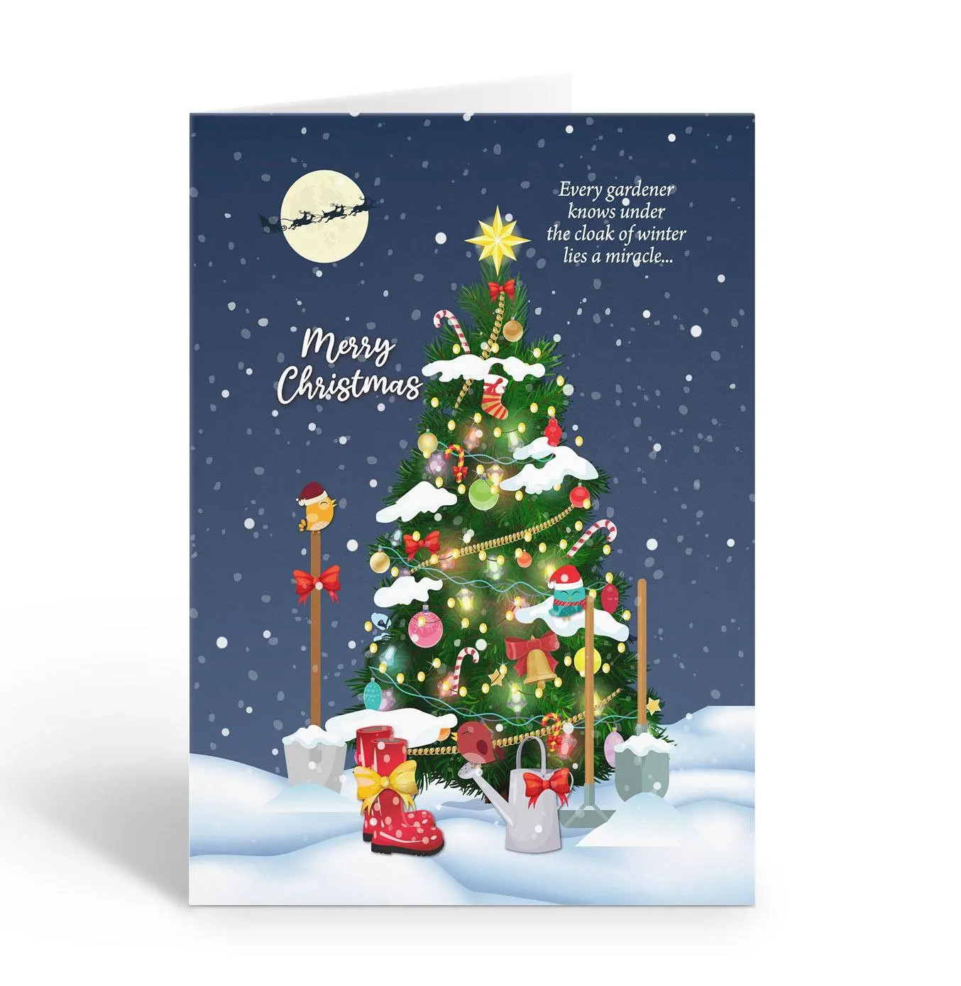 Christmas Tree with Garden Tools Around It Holiday Card – 12 Cards with Envelope