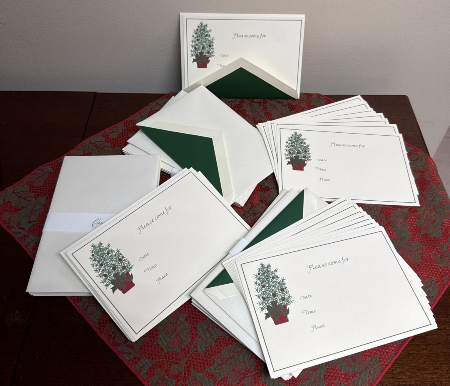 Lot of 28 Crane’s Ecruwhite Kid Finish Christmas Topiary Tree Party Invitations