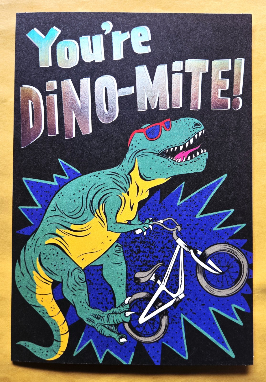 “You Are Dino-Mite!” Happy Birthday Greeting Card (+Envelope 5×7″)/ Kid