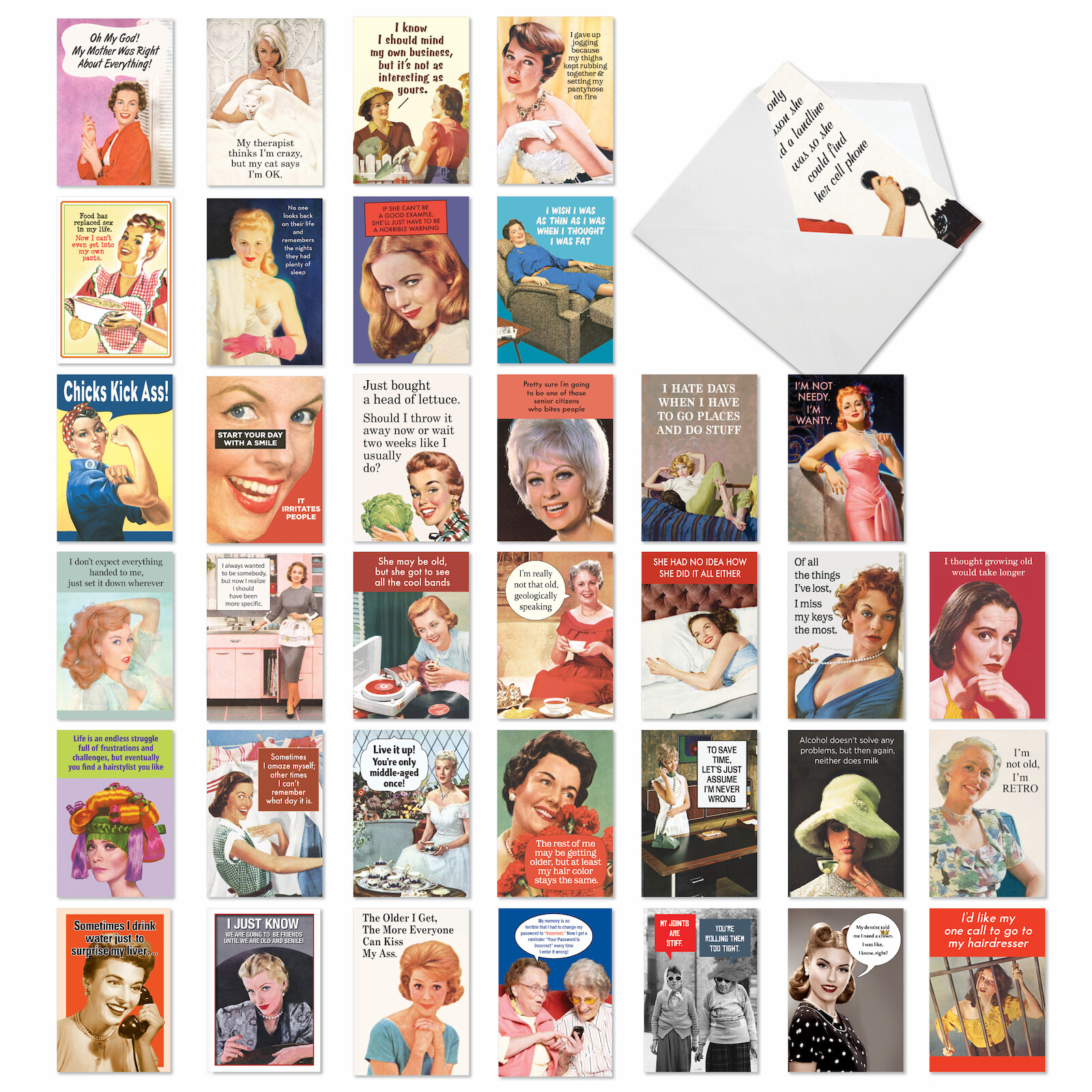 36 Asst’d Set Funny All Occasions Greeting Cards w/ 5×7″ Env. – Blank Beauties