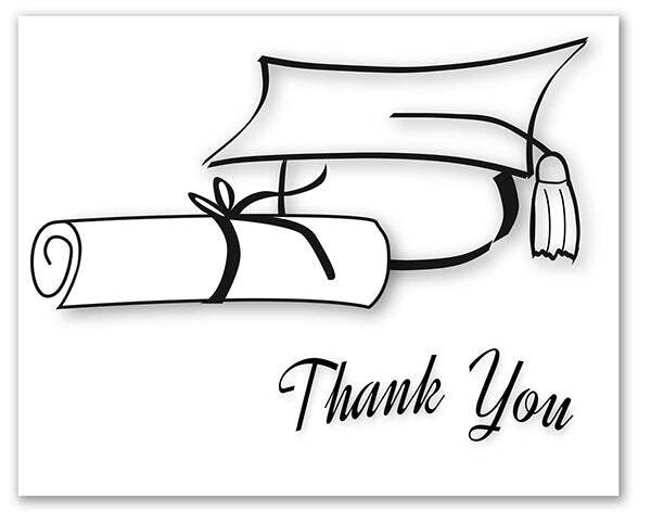 Black & White Graduation Thank You Cards-Blank Inside-12 or 24 Packs-5.5″x4.25″