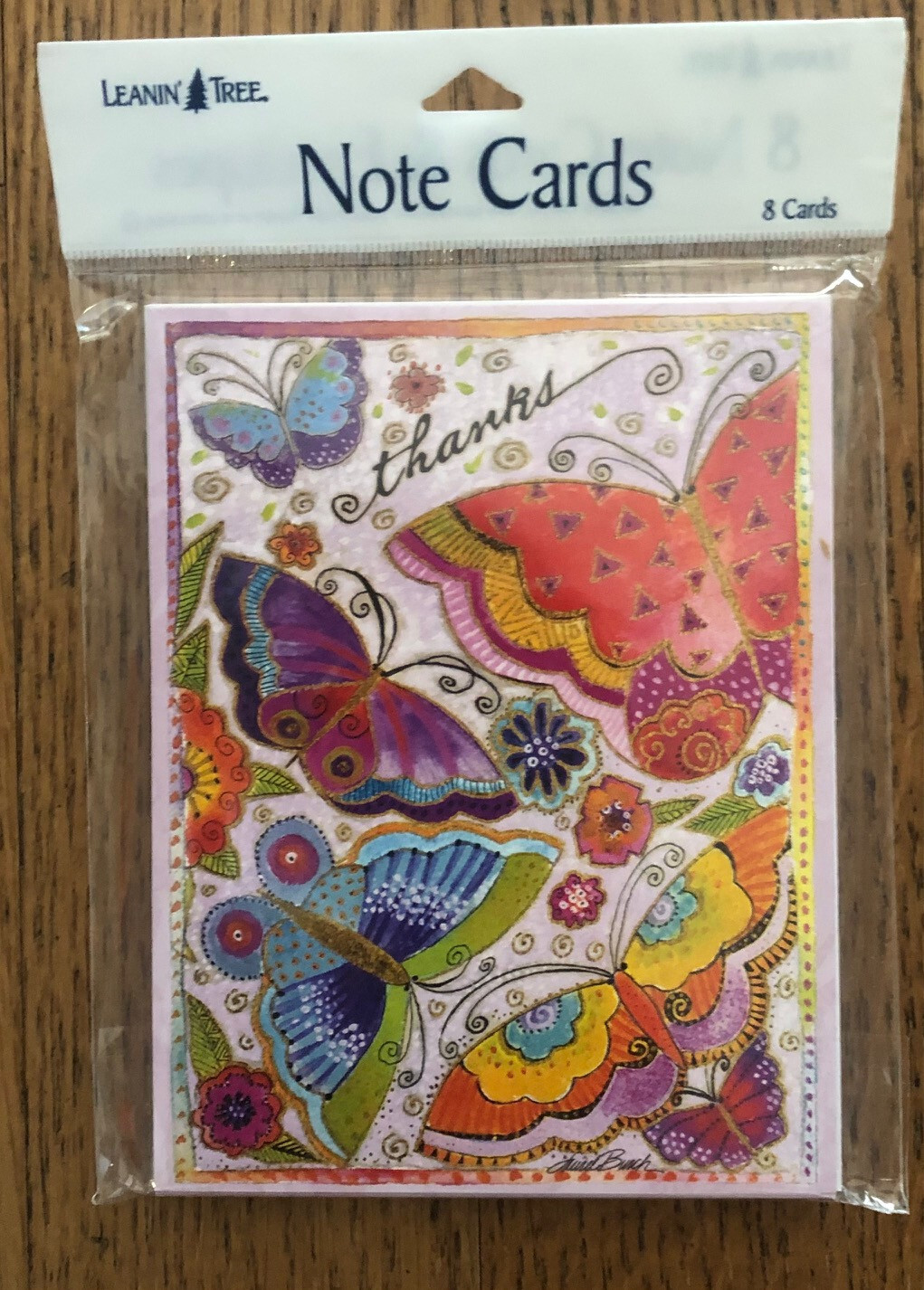 8 Leanin Tree Note Thank You Cards THANKS – COLORFUL BUTTERFLIES, LAUREL BURCH