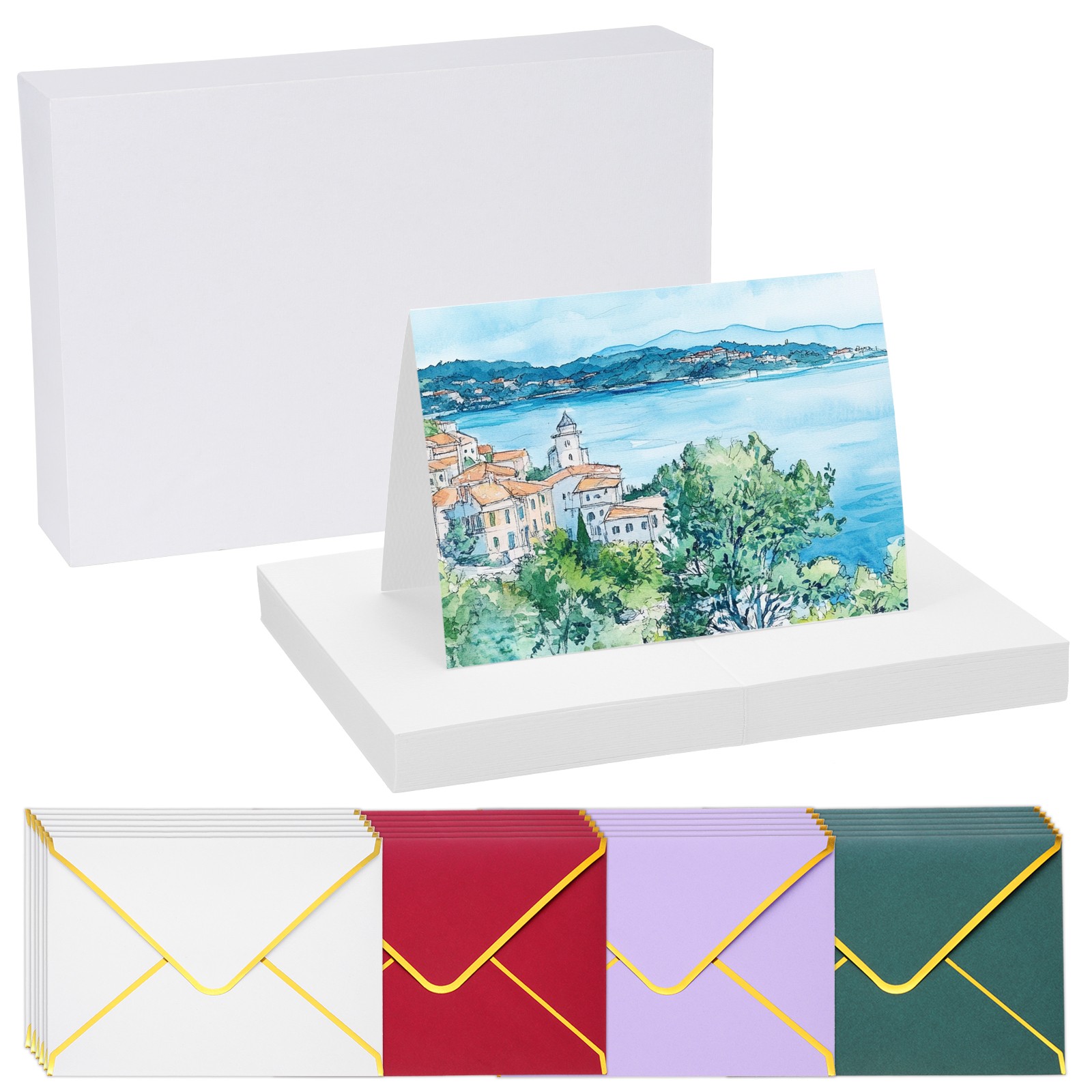 20 Sets Watercolor Cards with Multicolor Envelopes 5×7 Inch Foldable(White)
