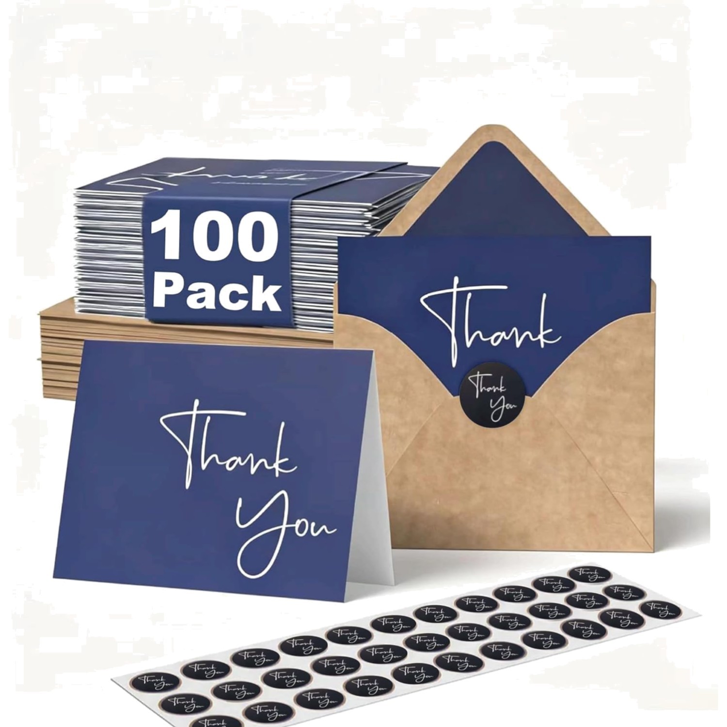 100 Pack Thank You Cards with Envelopes Bulk Set & Stickers – 4X6 Inch Blank Tha