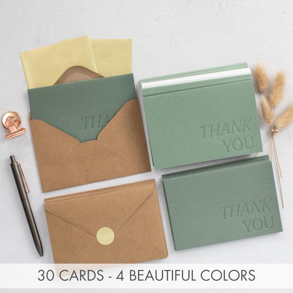 Elegant Blank Thank You Cards Set of 30 with Envelopes and Stickers for Weddings