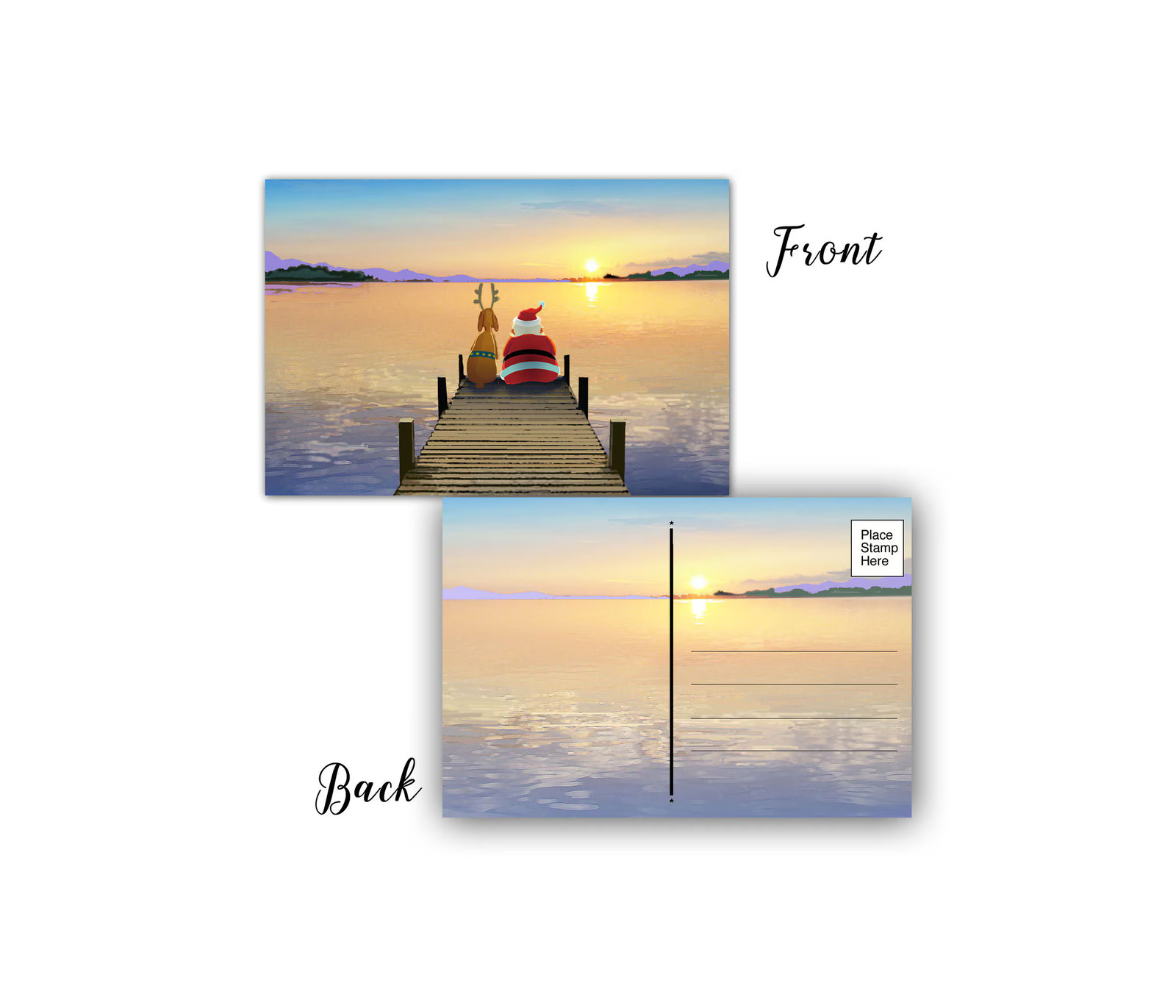 Dock Sunset Christmas Postcard – 40 Holiday Postcards – 17022