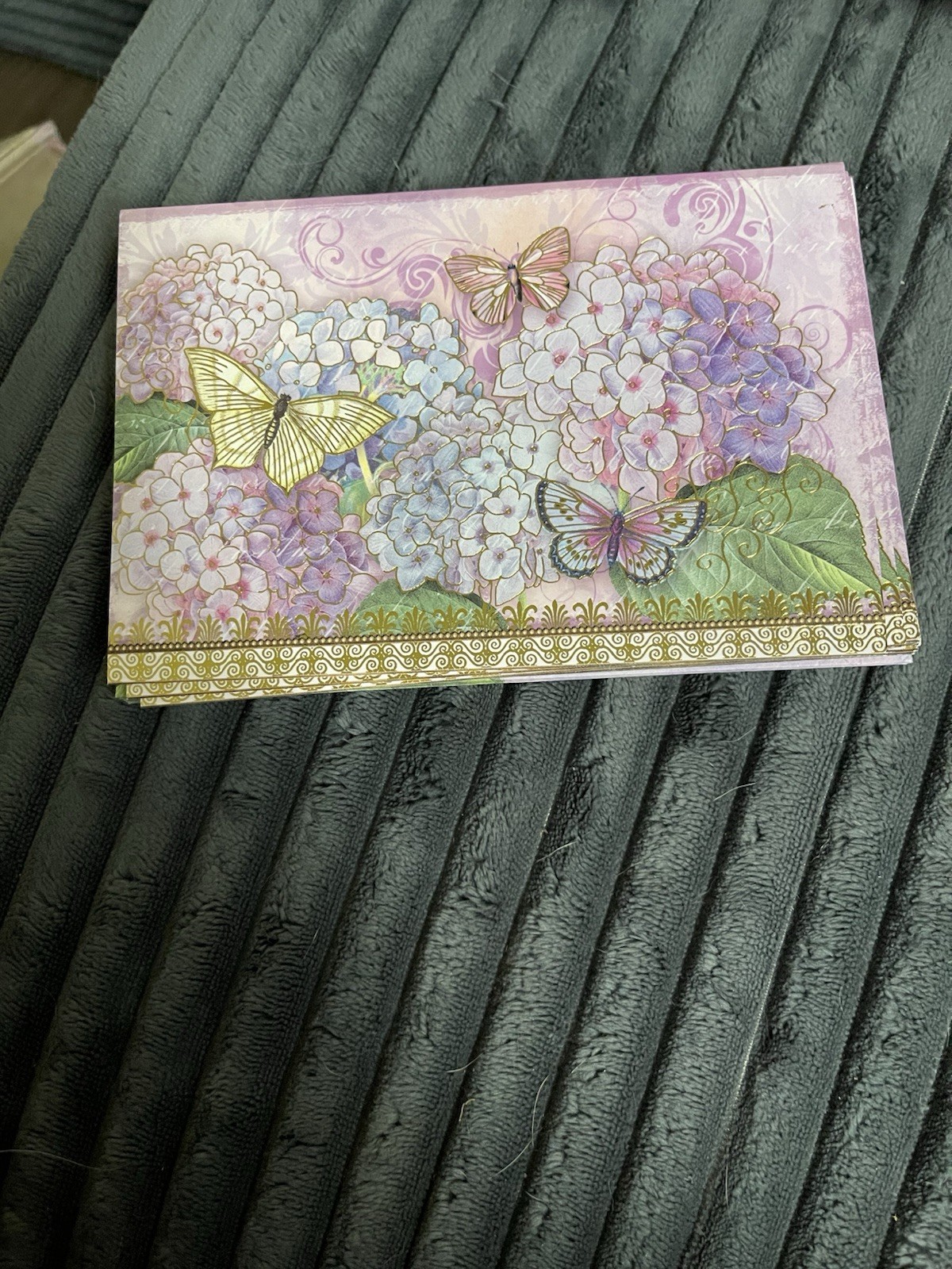 Punch Studio Purple Butterfly W/Brooch 7 Cards/Envelopes Vtg Style