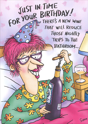 Wine in Bed Funny Birthday Card – Greeting Card by Oatmeal Studios