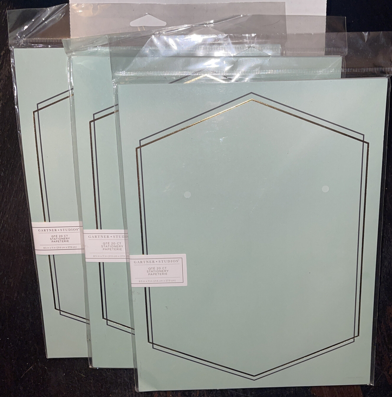 3 Gartner Studios Flat Stationary Paper New 20 count 8.5×11 Teal With Gold Foil