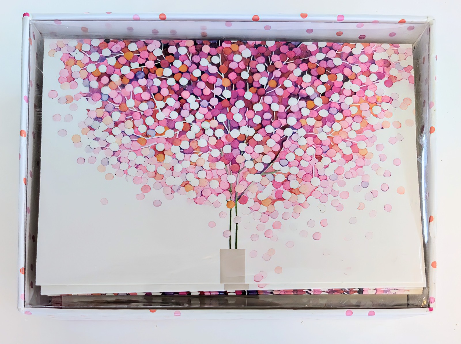 Peter Pauper Press Box/10 Lollipop Tree Note Cards w/ Pink Envelopes Embossed