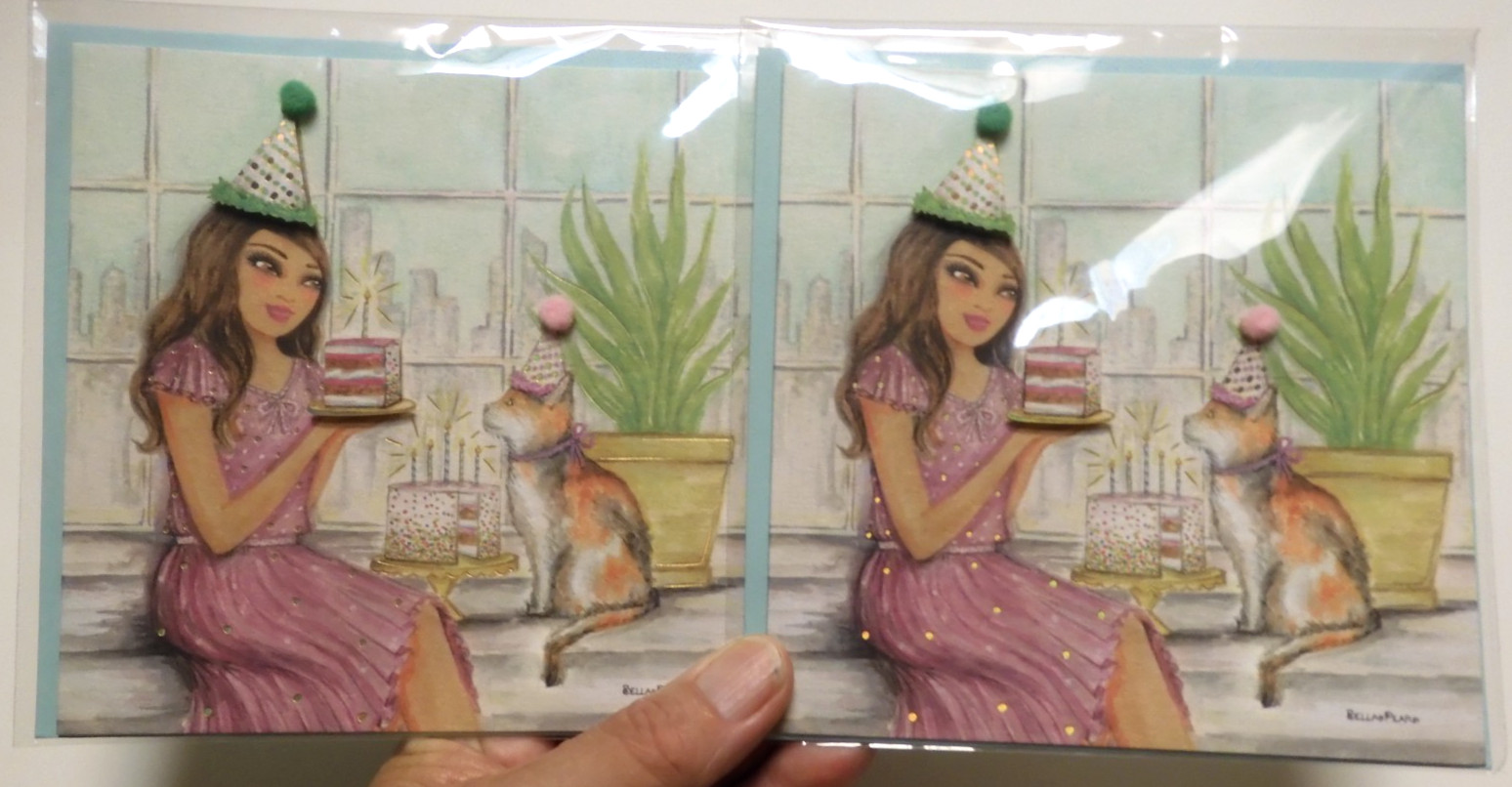 2 Papyrus Cards High-Quality BELLA PILAR Birthday Woman & Cat in Hats