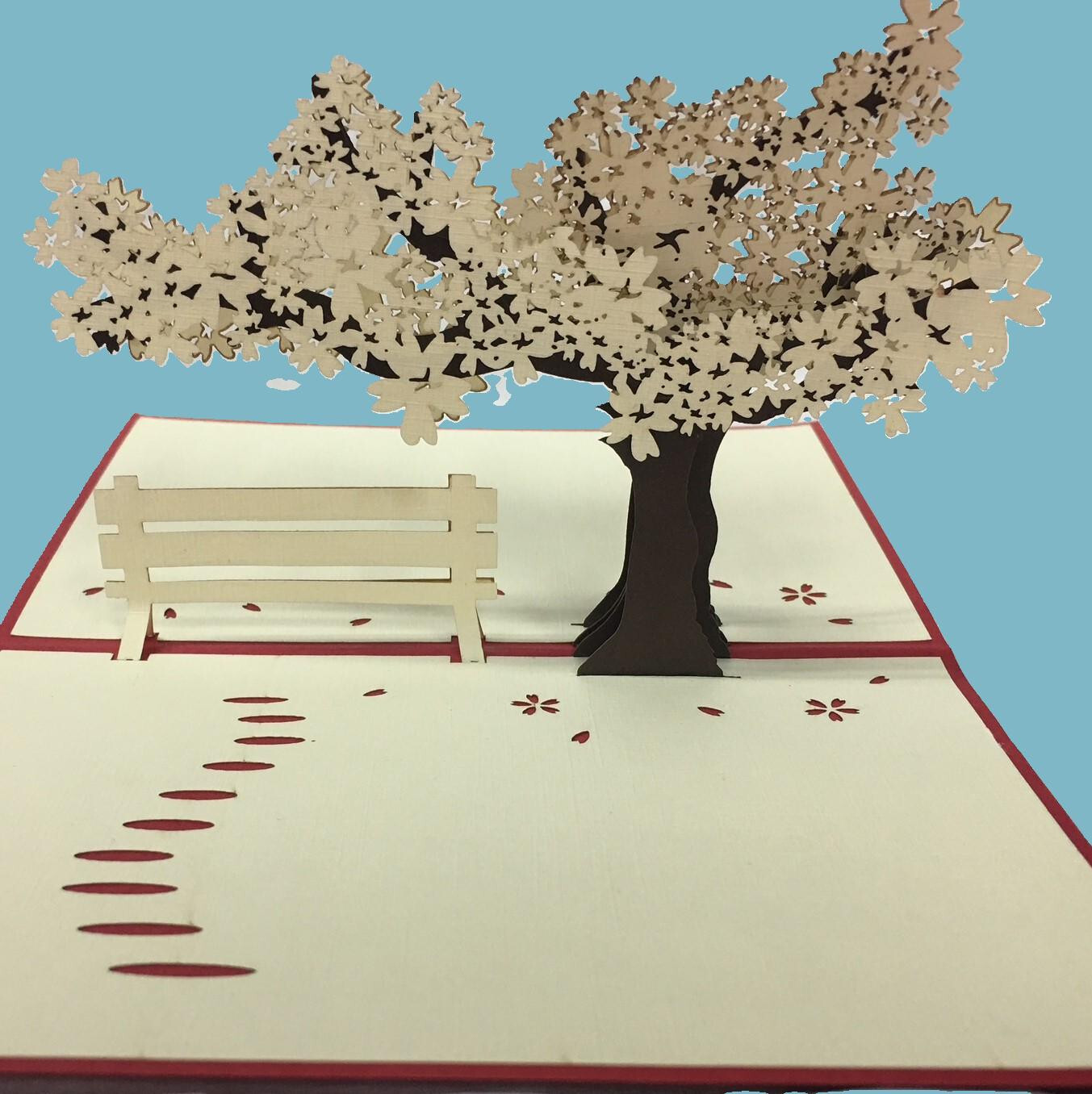 Pop-Up Greeting Card Handcrafted Beautiful Spring Season Cherry Blossom Tree