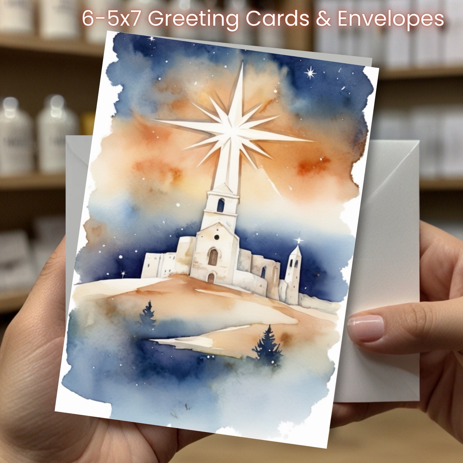 Christmas Greeting Cards w/ Envelope – Set of 6 -5×7 Cards & Envelopes L#026
