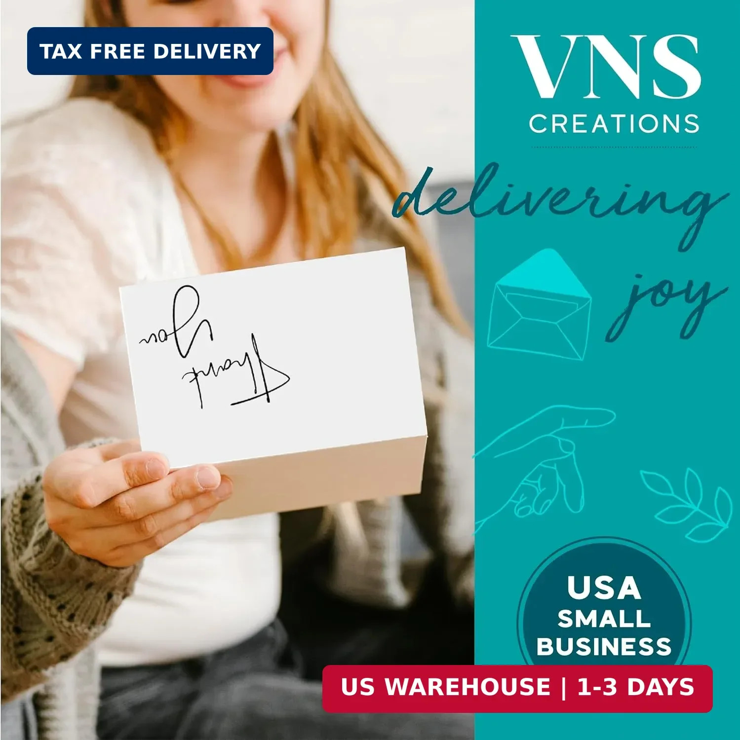 VNS Creations Thank You Cards With Envelopes Bulk Set & Stickers – 100 Pack 4×6