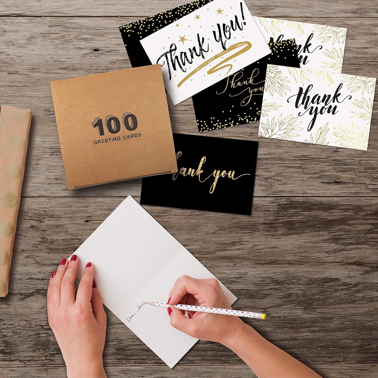 Better Office Products Thank You Cards with 4 x 6 inch, Black and Gold