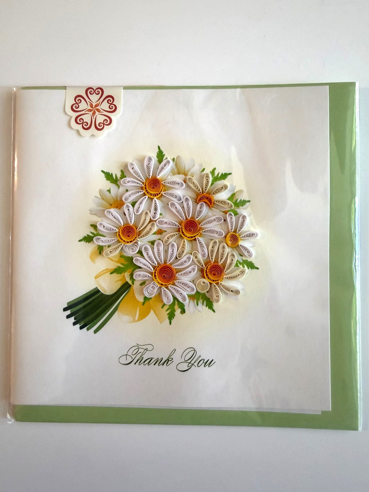 Handmade Quilled White Daisy Thank You Card 6×6 | 3D Paper Greeting Card