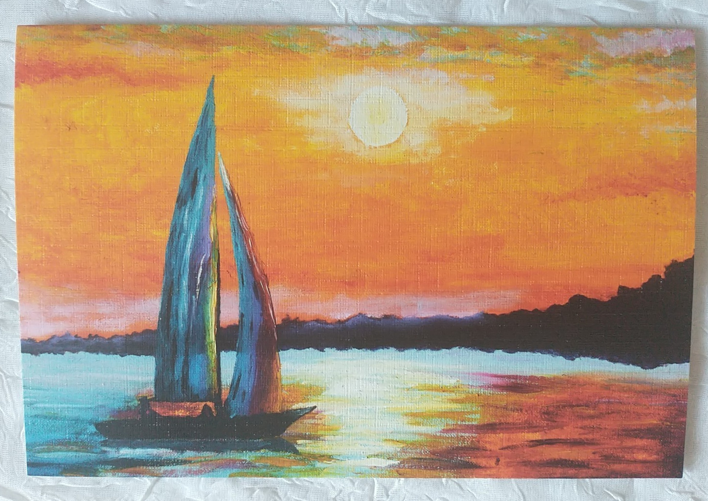 Sunset Sail Boat Blank Card Watercolors Painting Note Mara Fantin Ocean