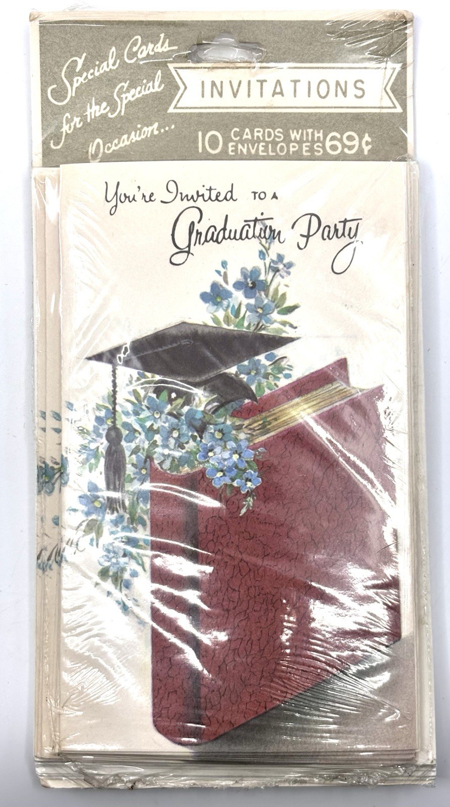 SEALED VINTAGE Graduation Party Invitation Cards Envelopes Pack 10 Single Panel