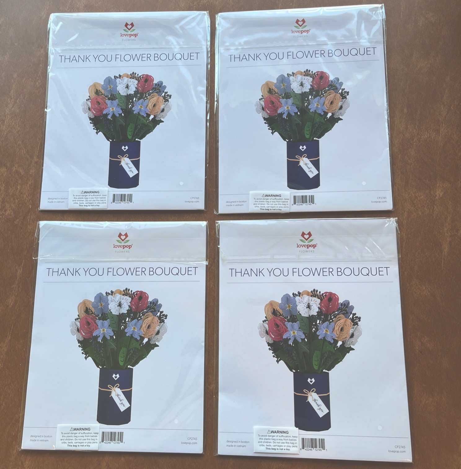 Lot of 4 Lovepop Thank You Flower Bouquet 3D Pop Up Greeting Cards New Sealed
