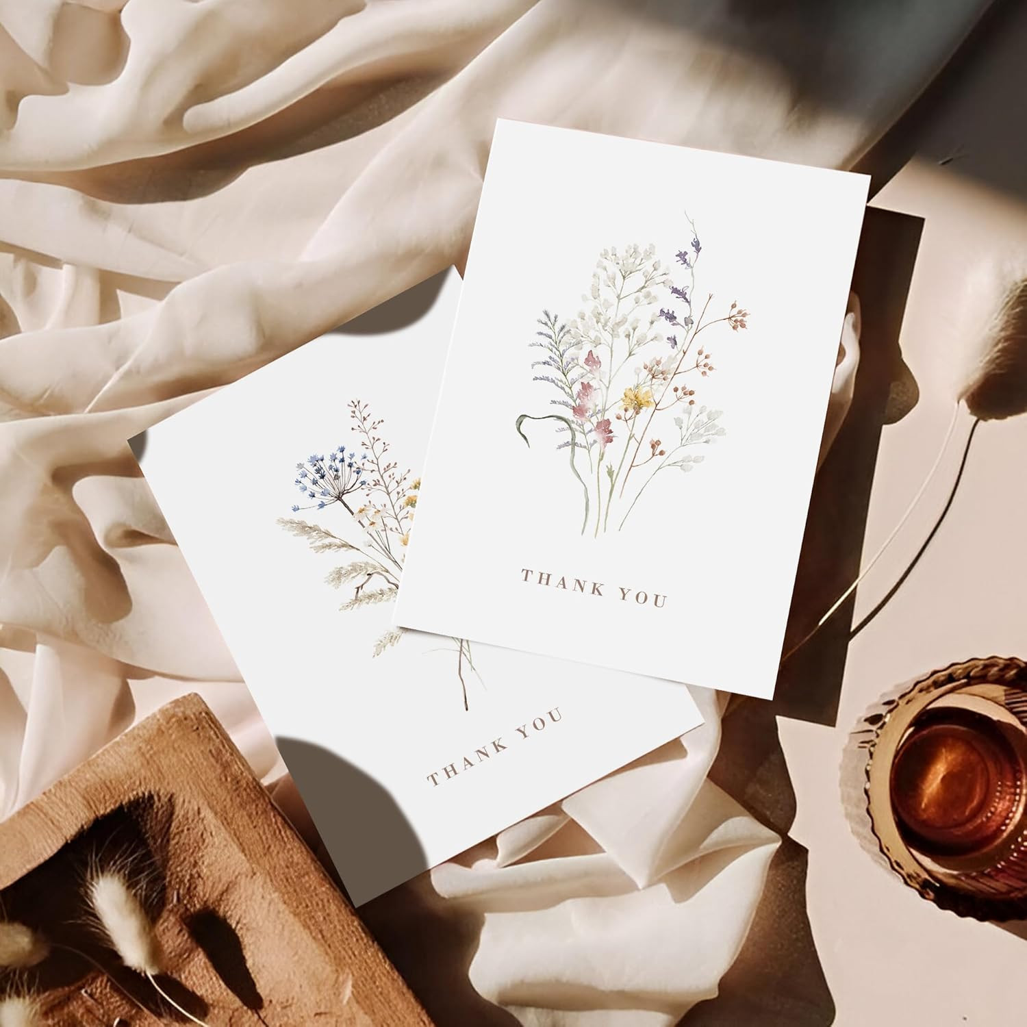 Wildflower Thank You Cards with Envelopes (50 Pack 3.5″ X 5.2″) – Floral Thank Y
